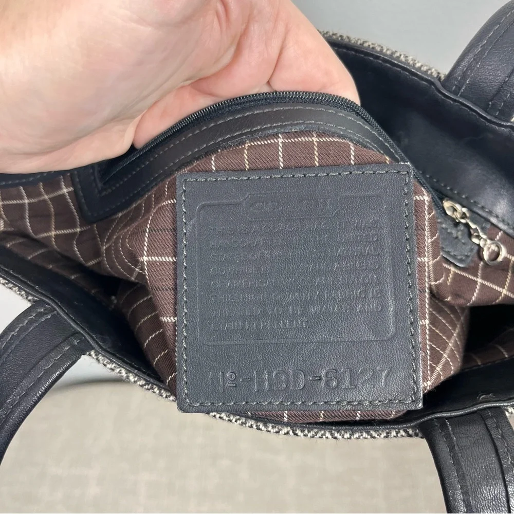 Coach Y2K Bleecker Satchel Gray Wool Leather Bag Herringbone Purse Academia - Picture 7 of 11